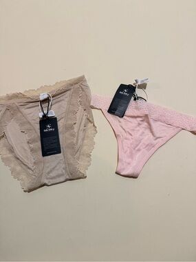Women's Lace Trim underwear and thong - Beige and Light Pink